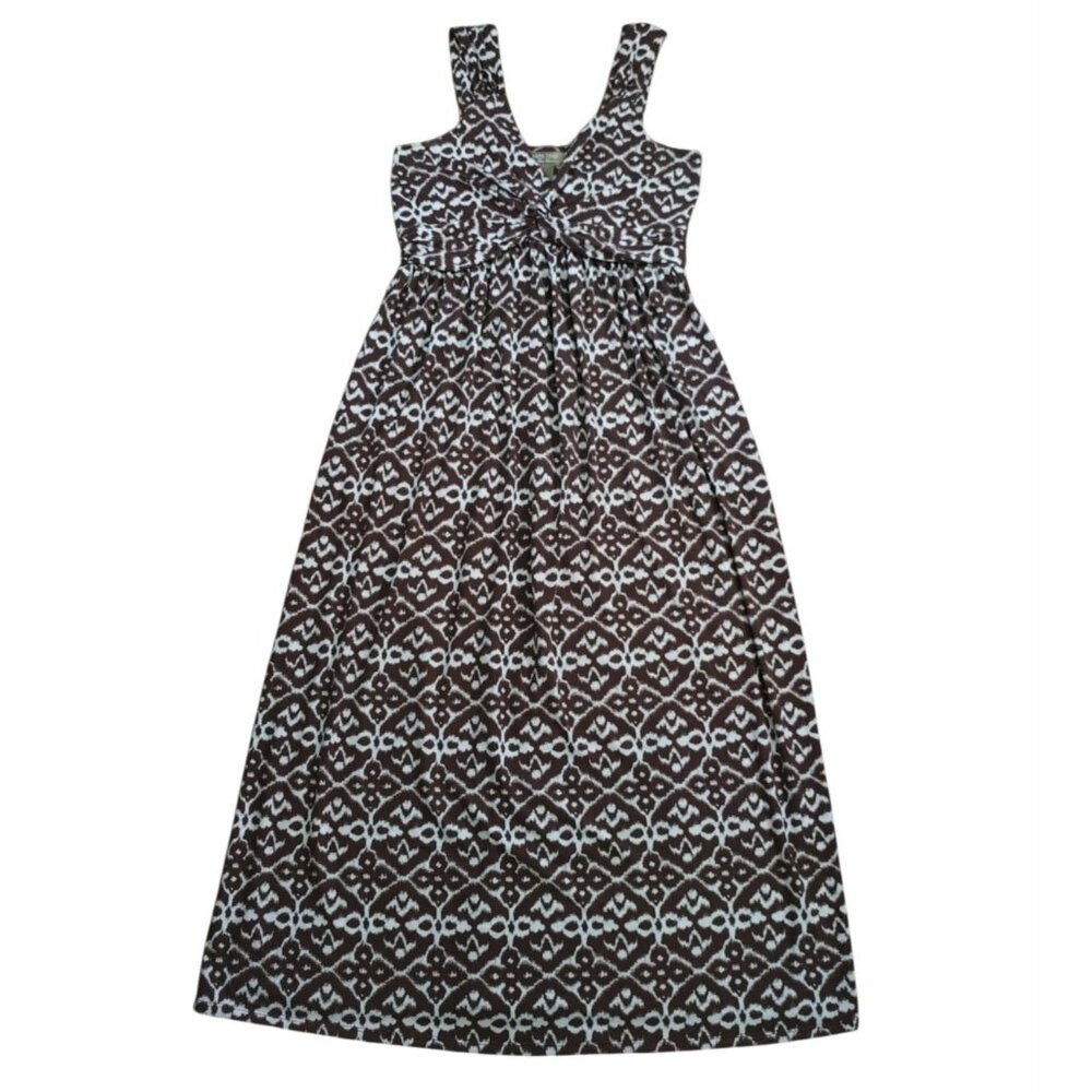 Miss Tina By Tina Knowles Ikat Print Maxi Dress Brown White Twist Front M 810